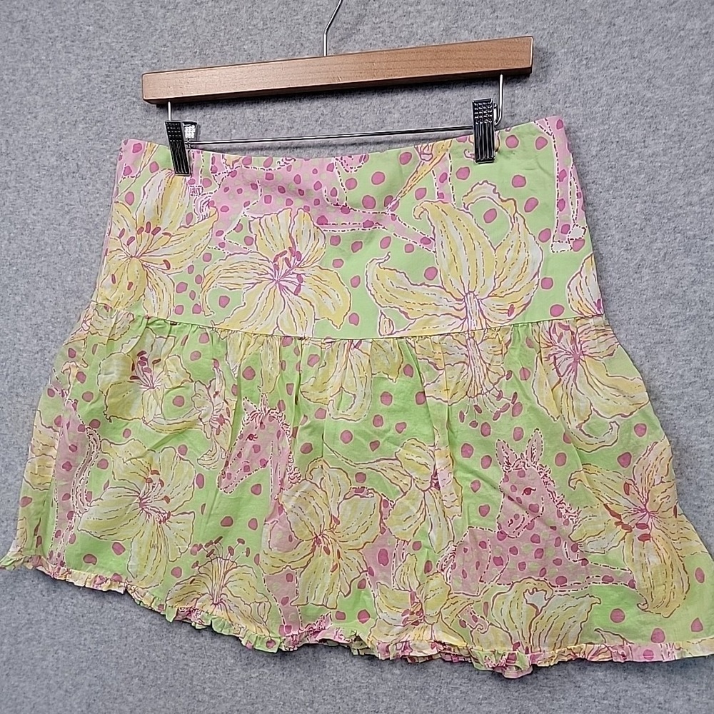 VTG‎ LILLY PULITZER Fillies for Lillies Floral Print Tiered Cotton Mini Skirt 10